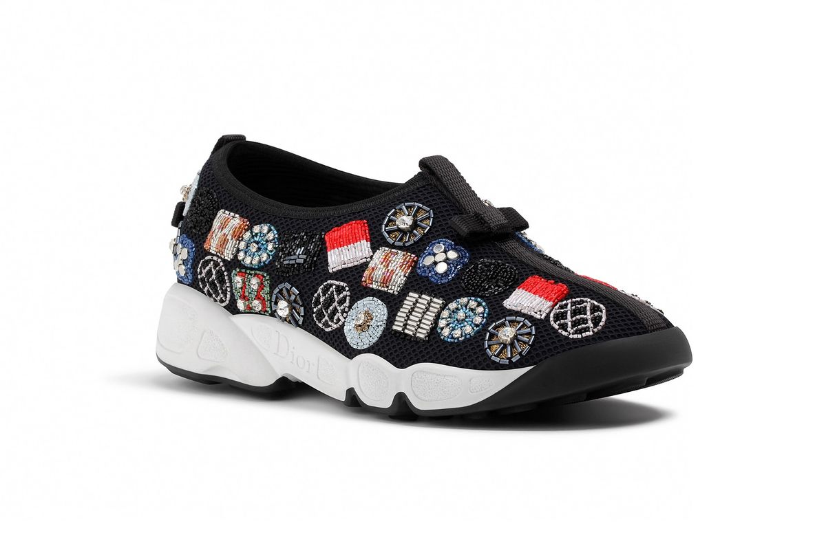 Sneakers in Black Technical Canvas with Beads