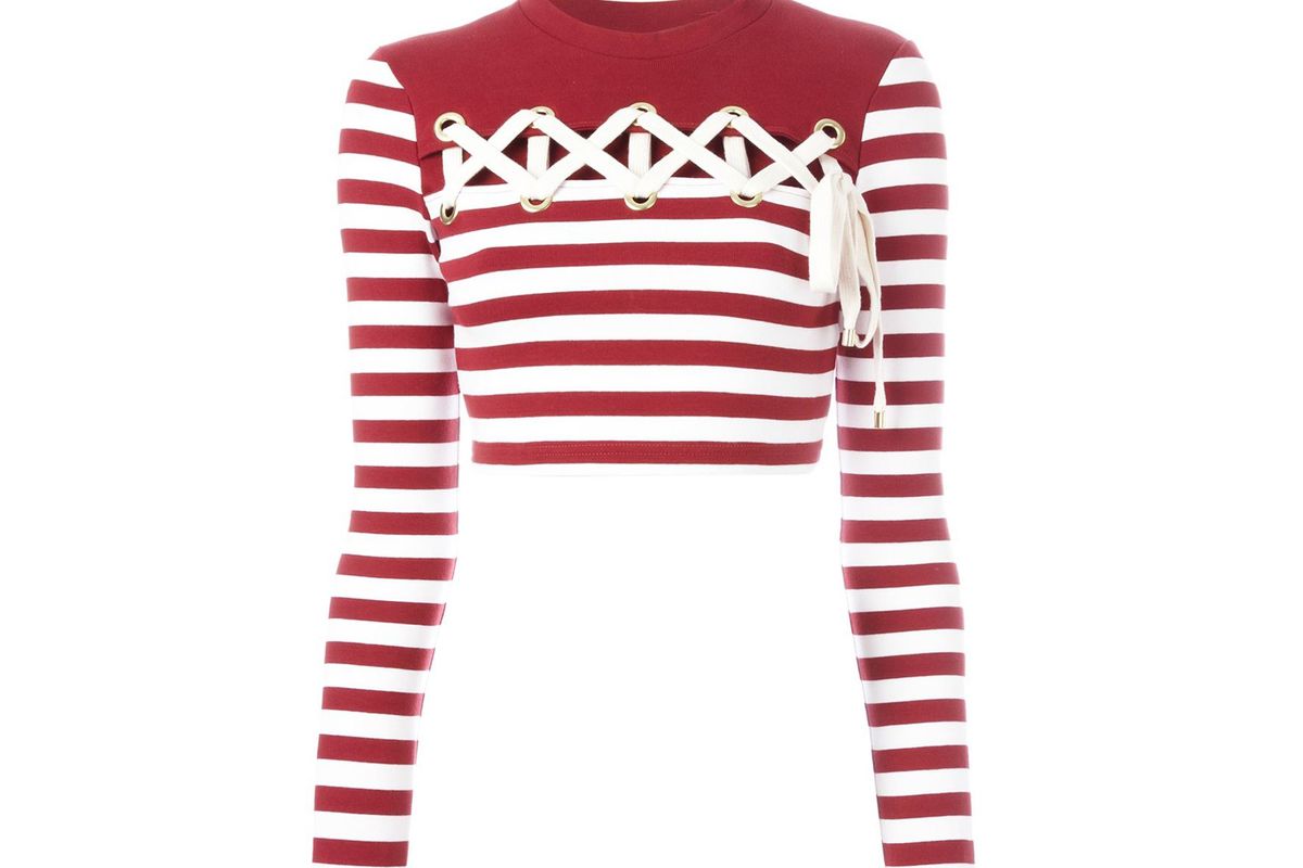 Striped long-sleeve cropped T-shirt