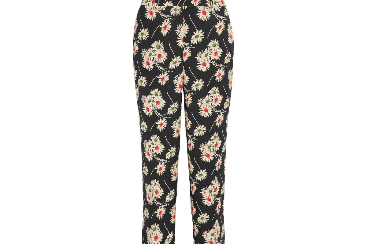 Cropped floral-print crepe wide-leg pants