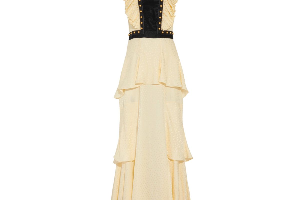 Open-Back Embellished Jacquard and Velvet Maxi Dress