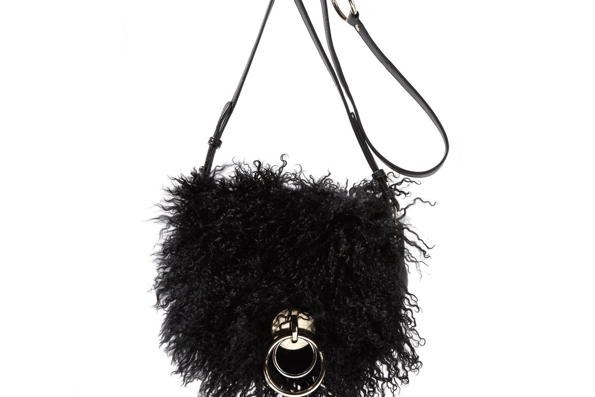 Love Power Shearling and Textured-Leather Shoulder Bag