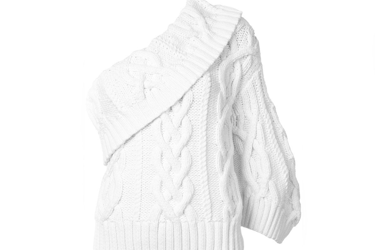 Cabled One-Shoulder Handknit Sweater