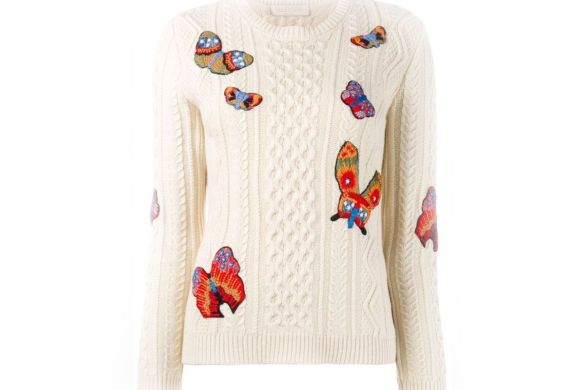 Butterfly Embroidered Cable Knit Jumper