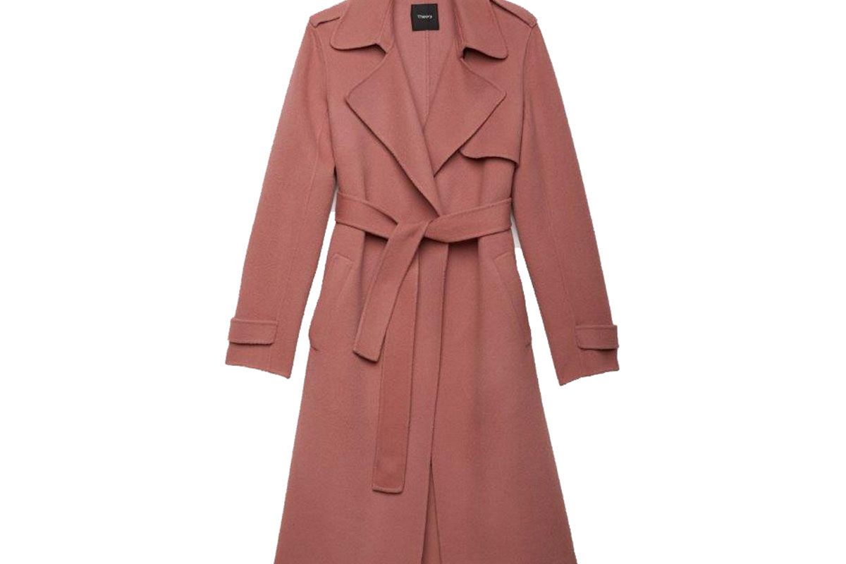 Double-Face Wool-Cashmere Trench Coat in Pink Willow