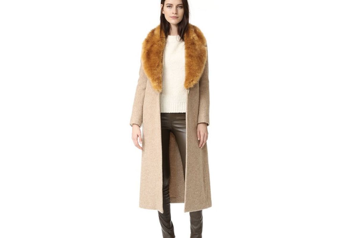 Wool Coat with Faux Fur Collar
