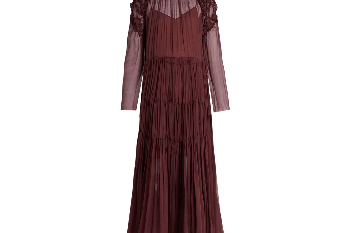 Floral-Smocked Silk-Crepon Midi Dress