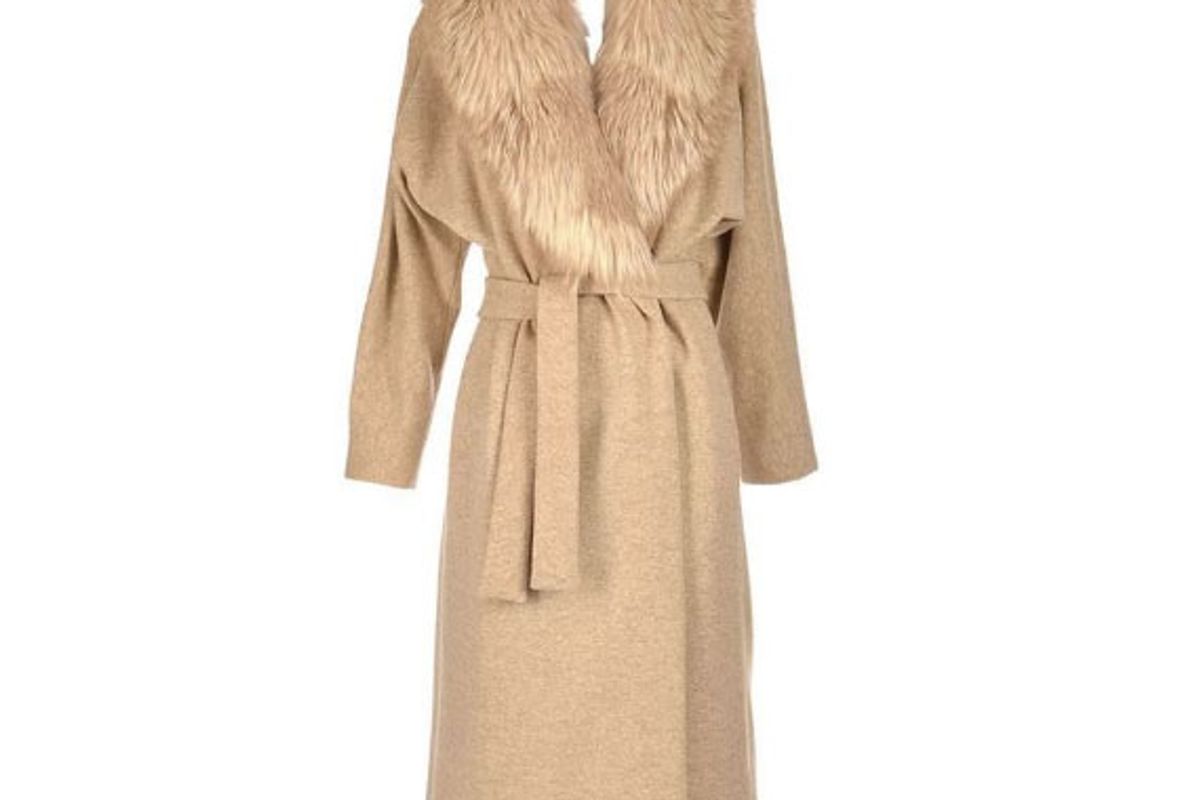 Late 1970's Camel Colored Wool and Fox Fur Coat