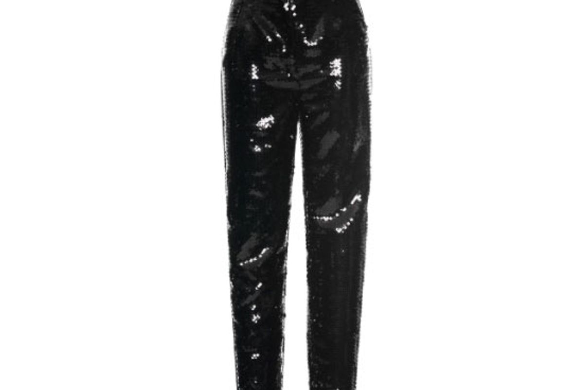 High Waisted Straight Leg Paillette Trousers