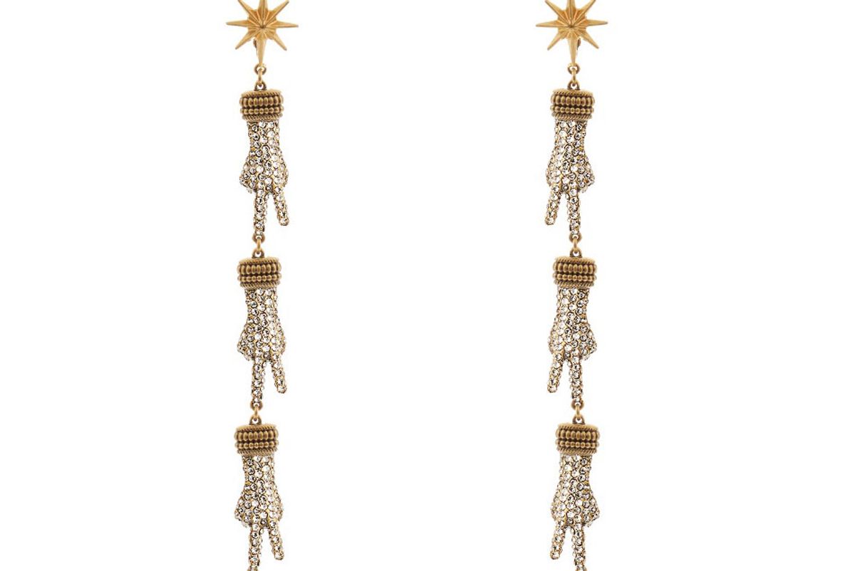 Crystal-Embellished Hand Drop Earrings