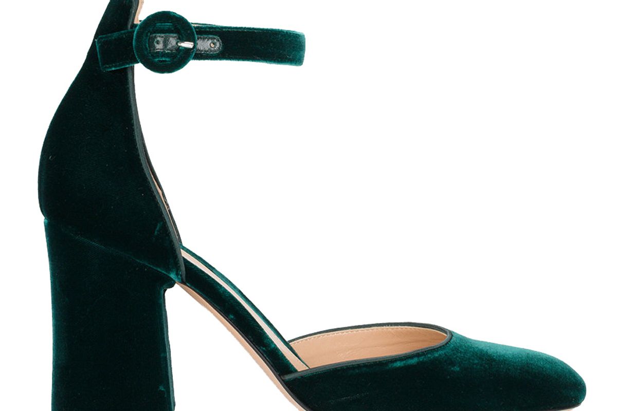 Green Velvet Camille 95 Ankle Strap Heels