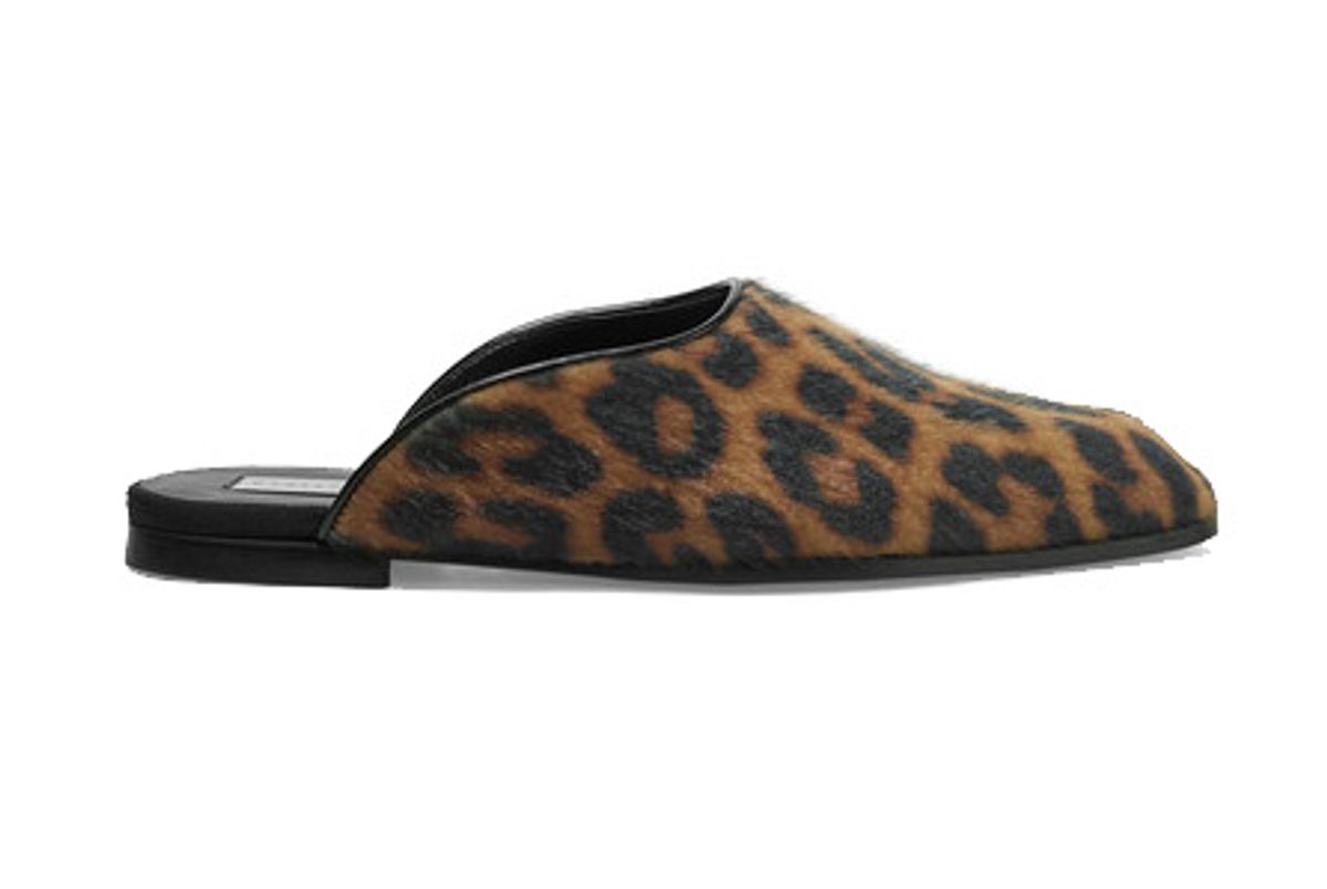 Leopard-Print Faux Calf Hair Slippers