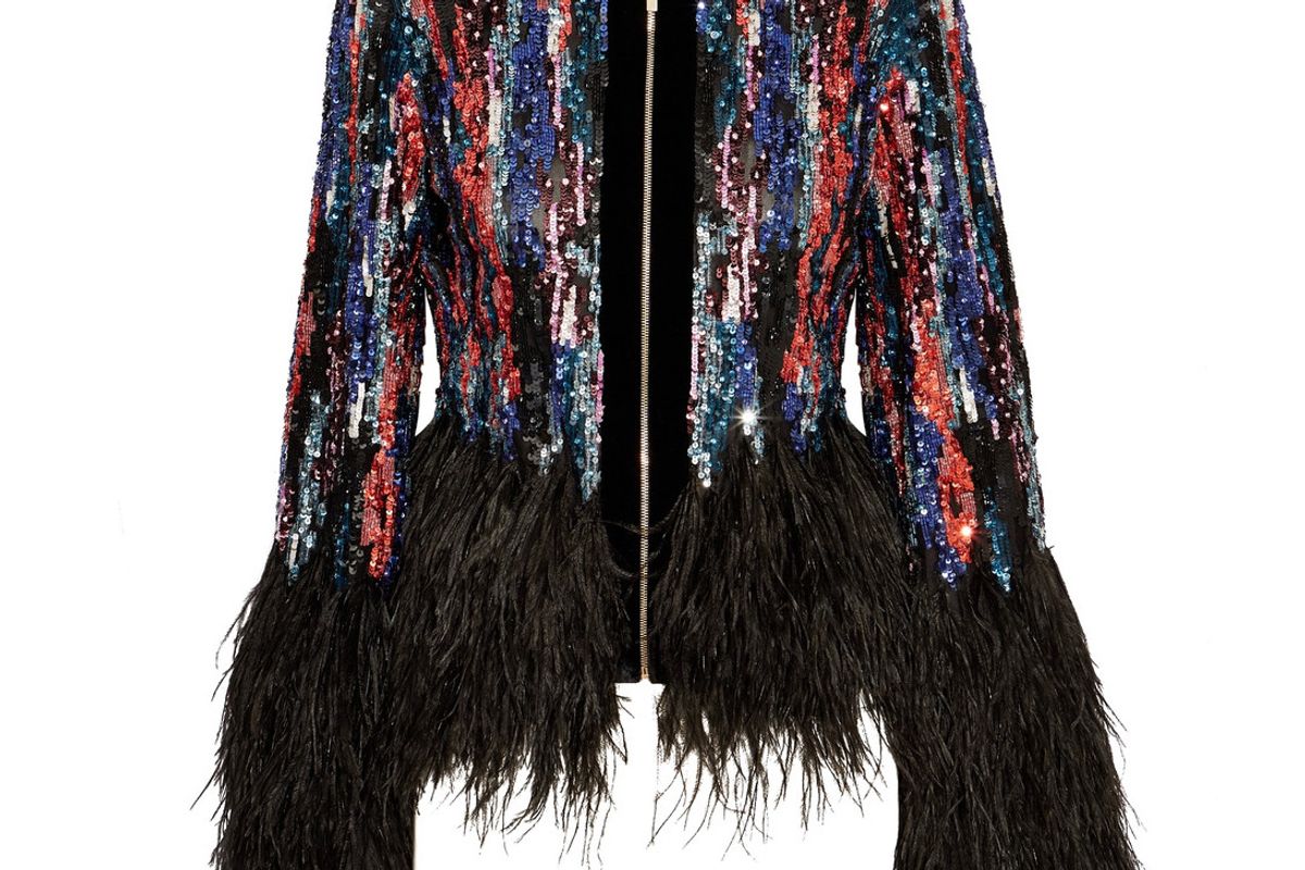Feather-Trimmed Embellished Tulle Jacket
