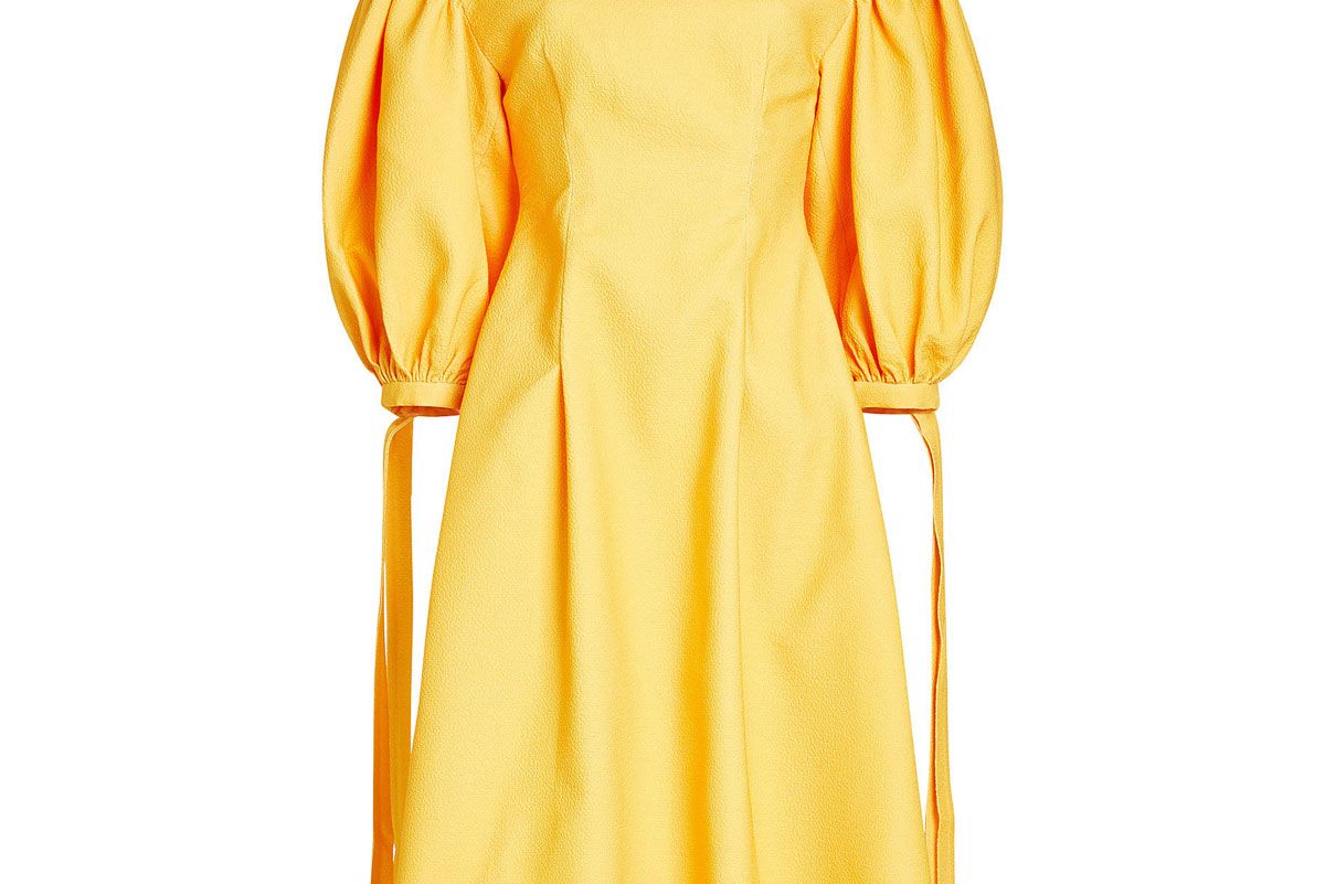 Crepe Dress with Puff Sleeves