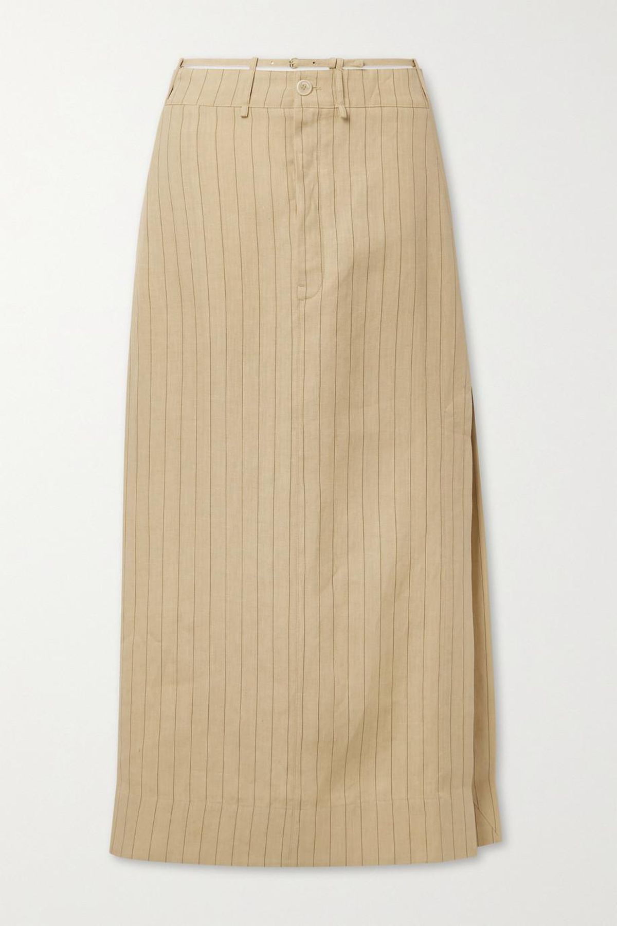 Terraio Cutout Pinstriped Linen Maxi Skirt