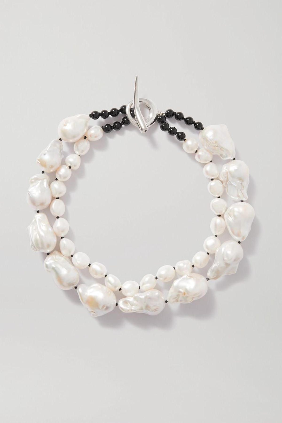 Silver Pearl and Onyx Necklace