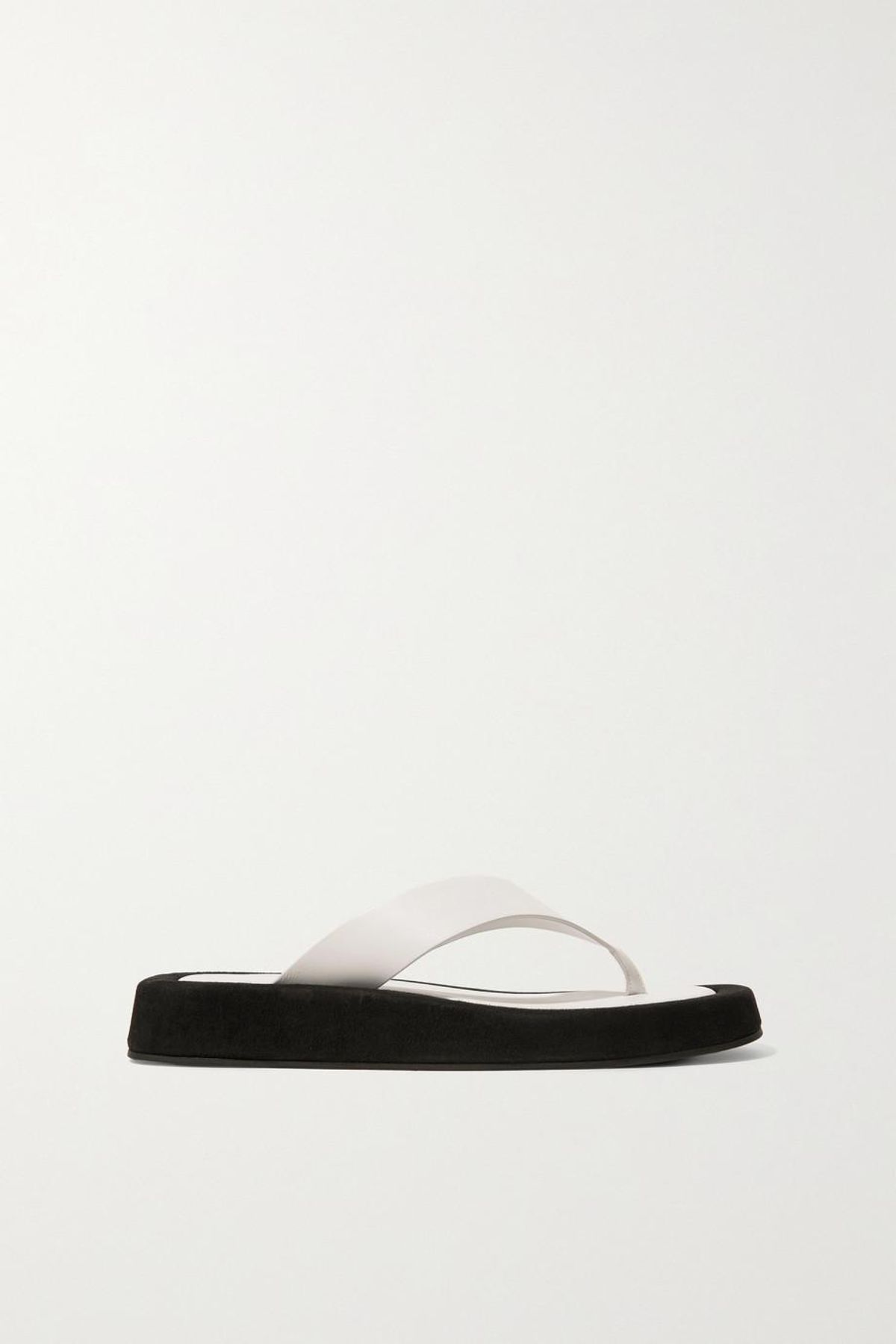 Ginza Two-tone Leather and Suede Platform Flip Flops