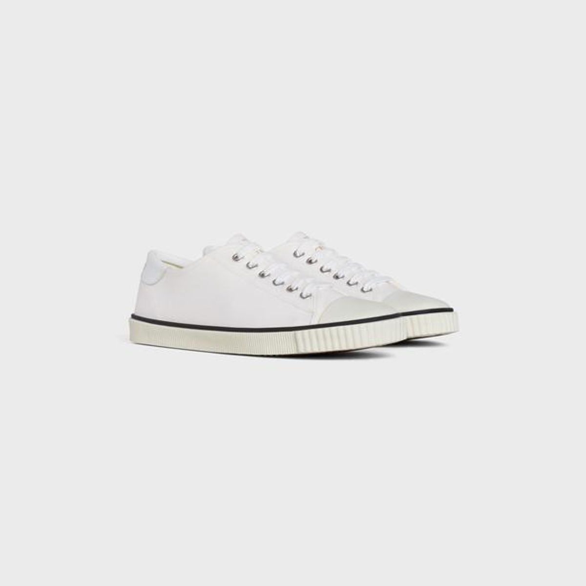 Blank Low Lace Up Sneaker with Toe Cap in Canvas and Calfskin