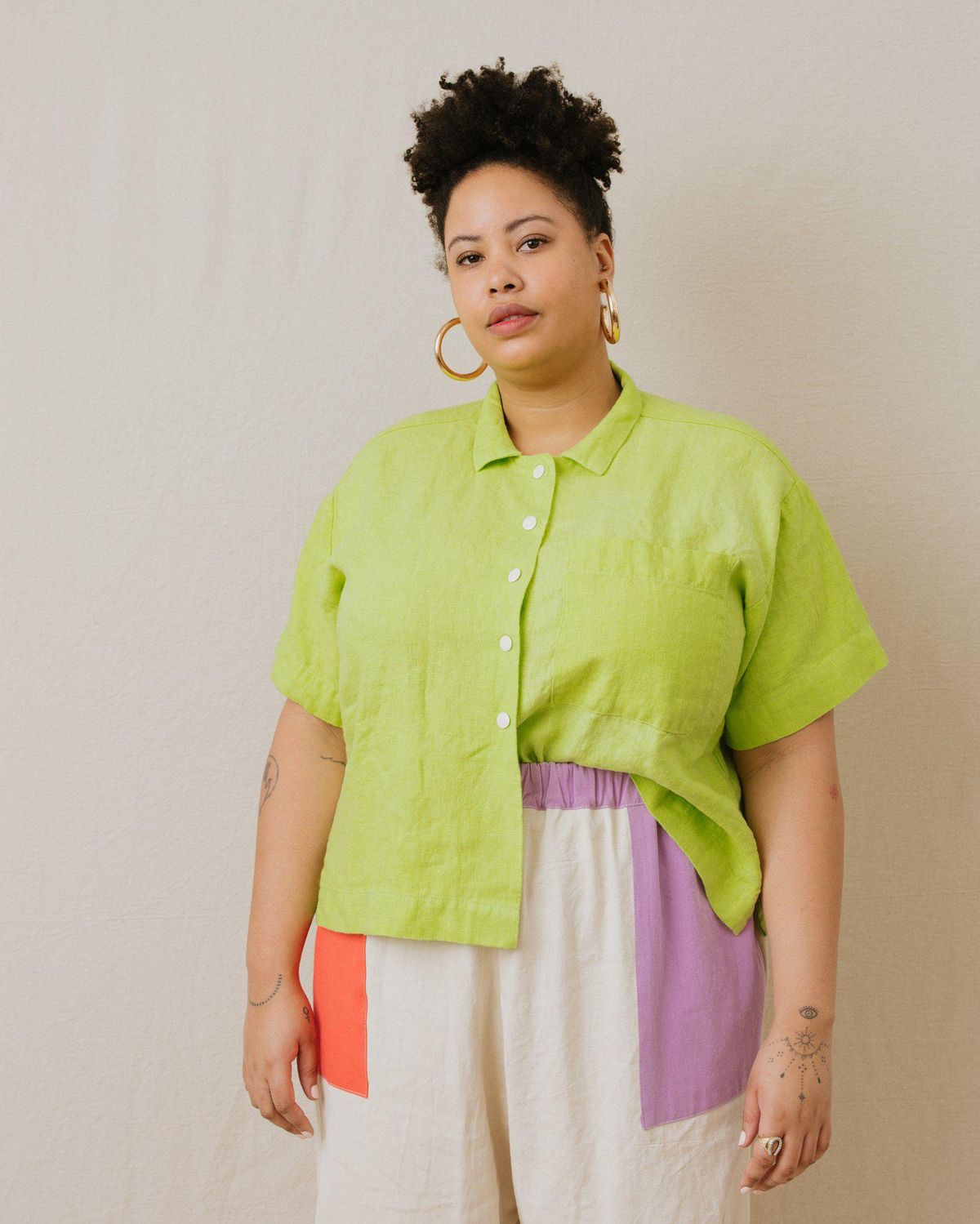 Boxy Collared Shirt in Limeade Linen