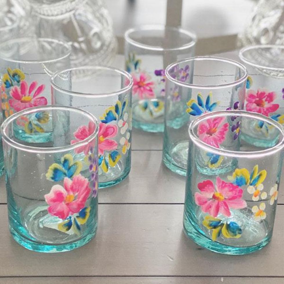 Painted Floral Drinking Glasses 8 oz