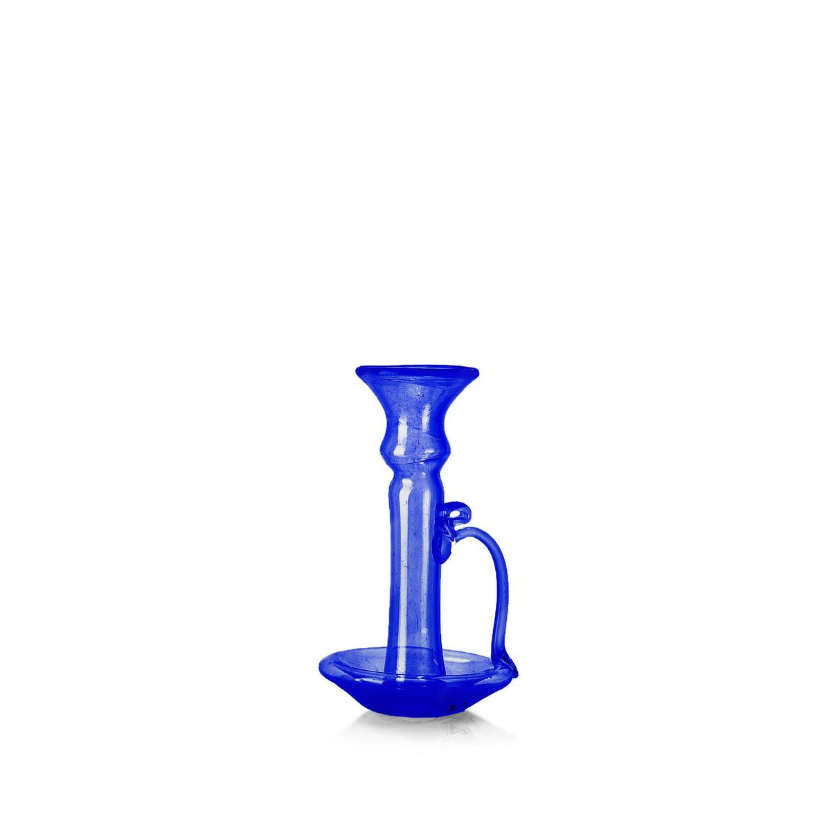 Handblown Glass Blue Candlestick with Handle