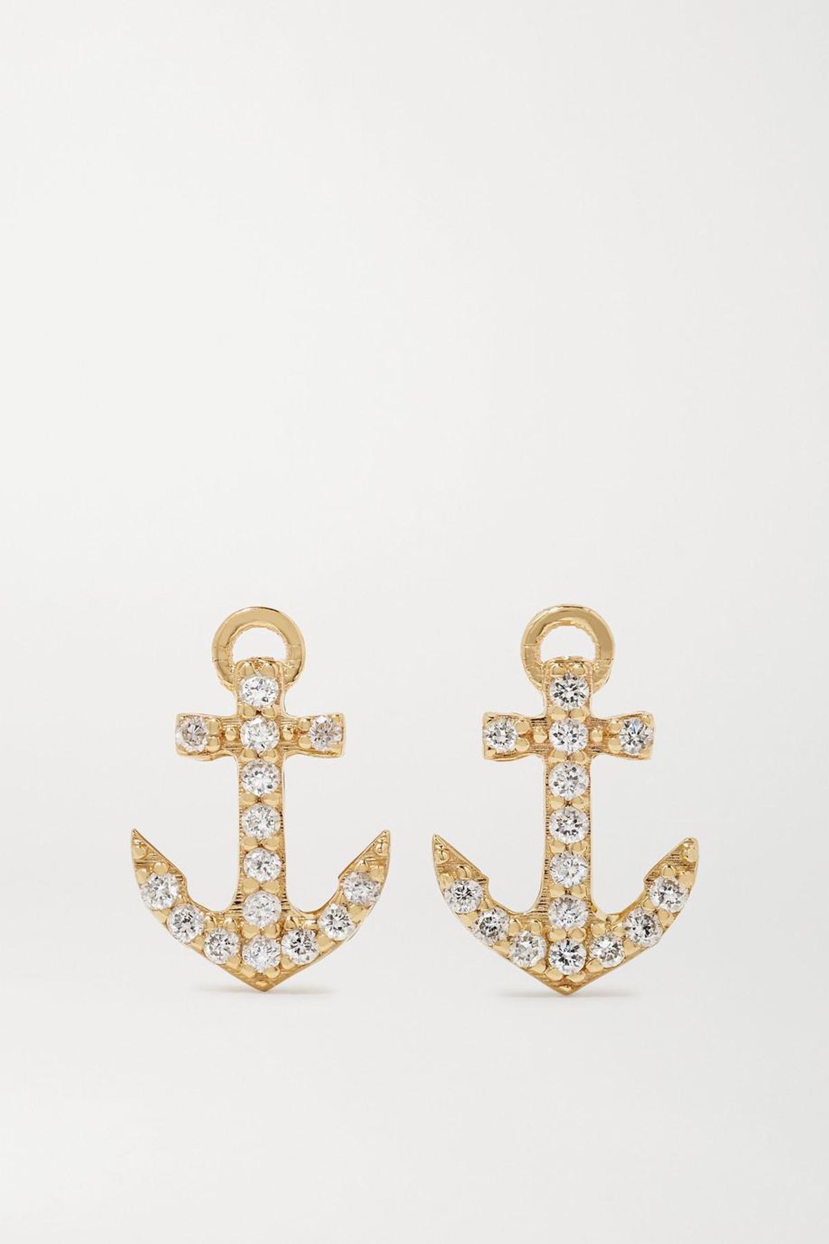 Tiny Anchor 14-Karat Gold Diamond Earrings