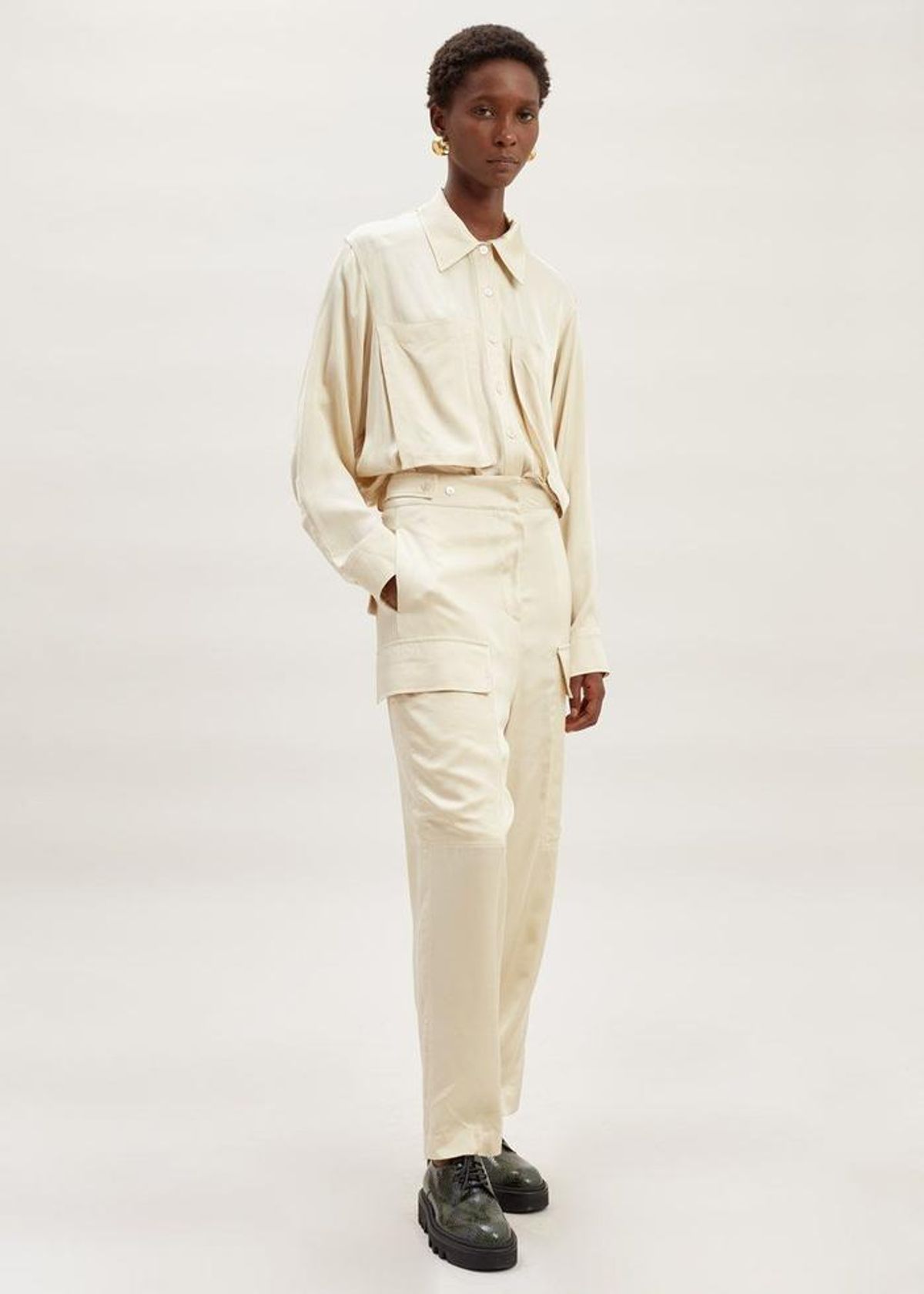 Satin Tailored Cargo Trousers