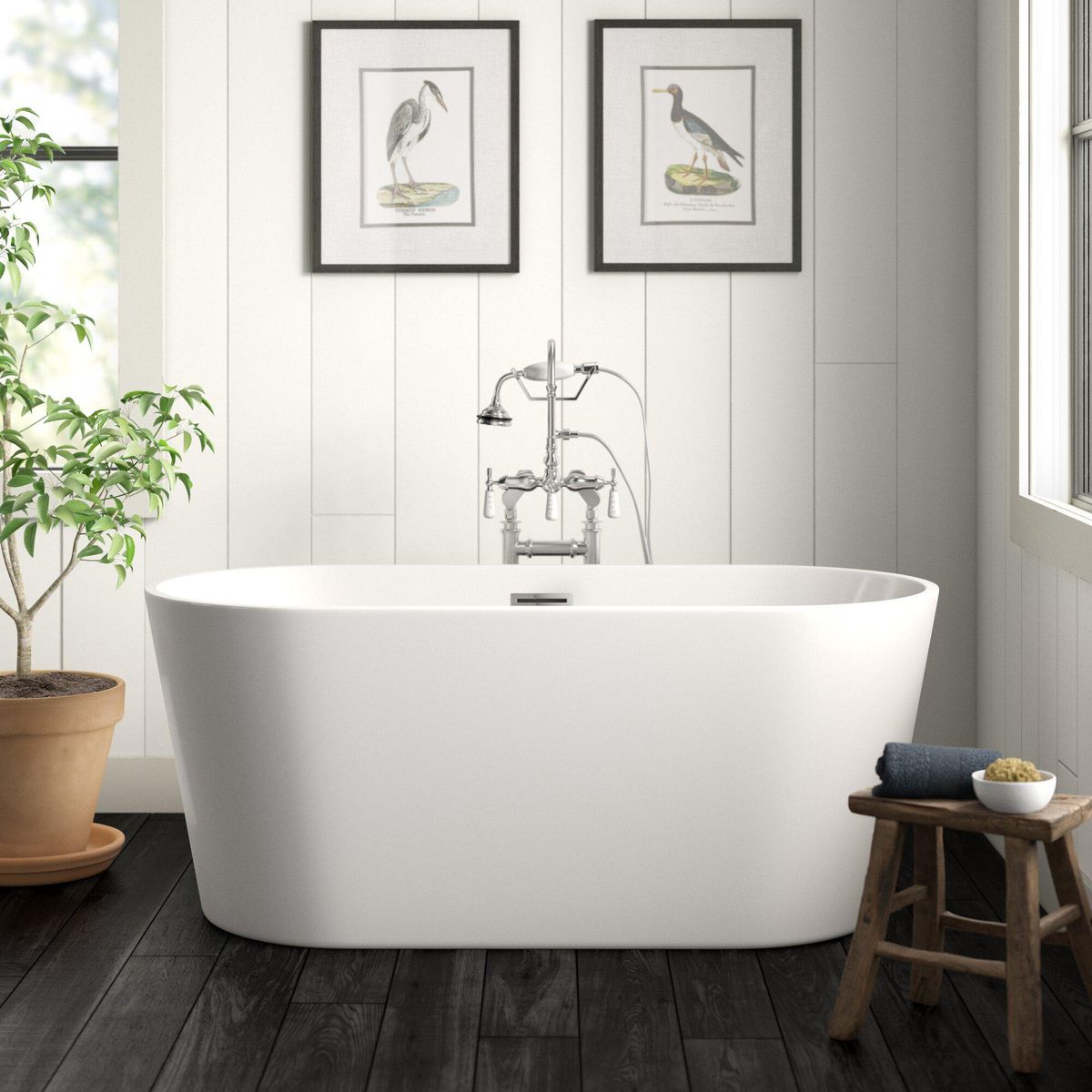 59” x 30” Freestanding Soaking Acrylic Bathtub