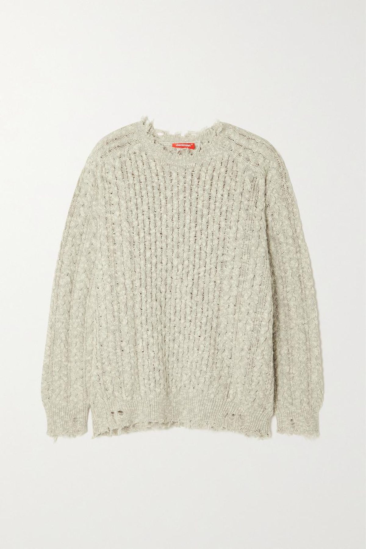 Distressed Cable-knit Cotton Sweater