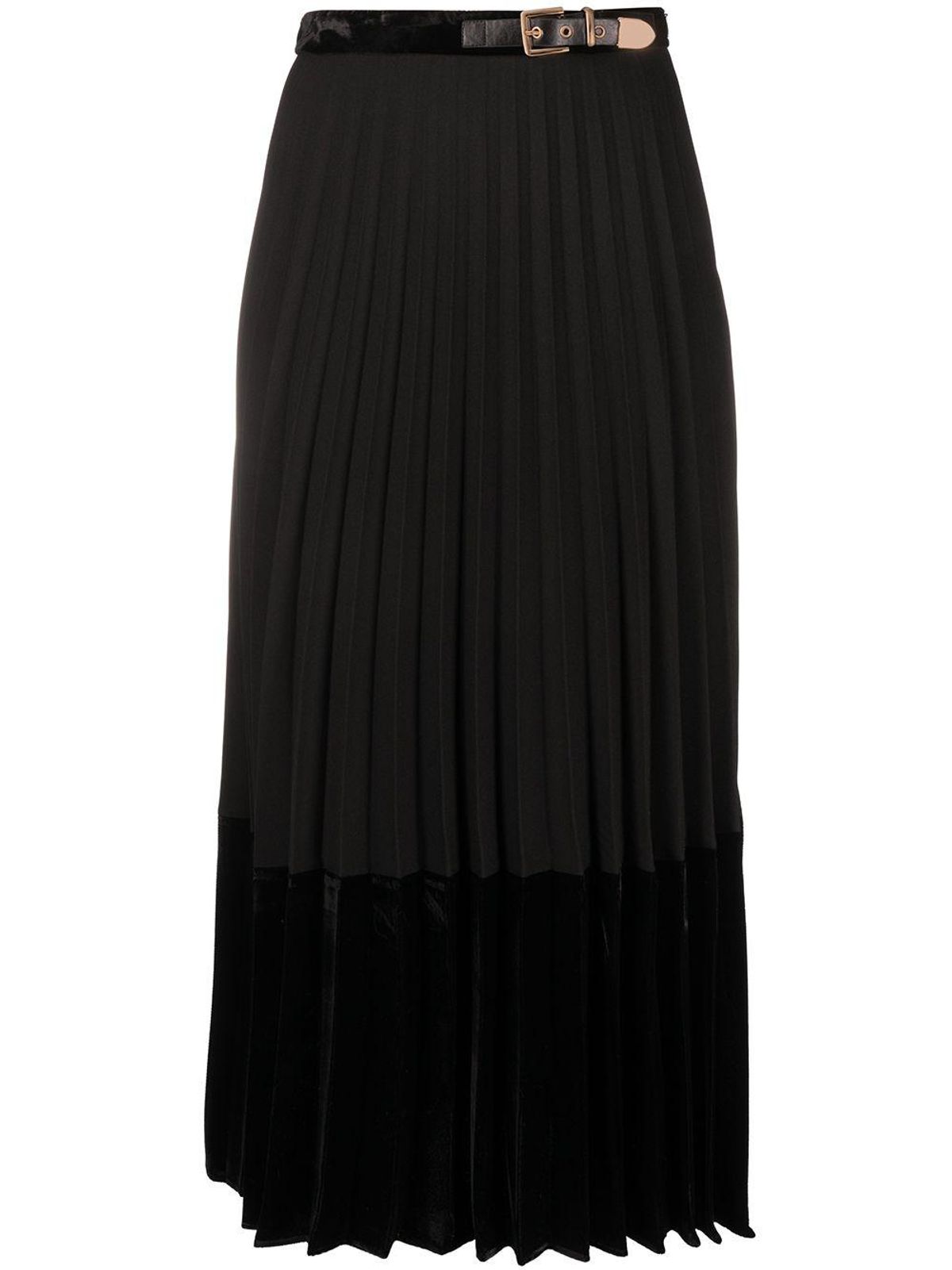 Velna Velvet Panelled Mid Length Skirt