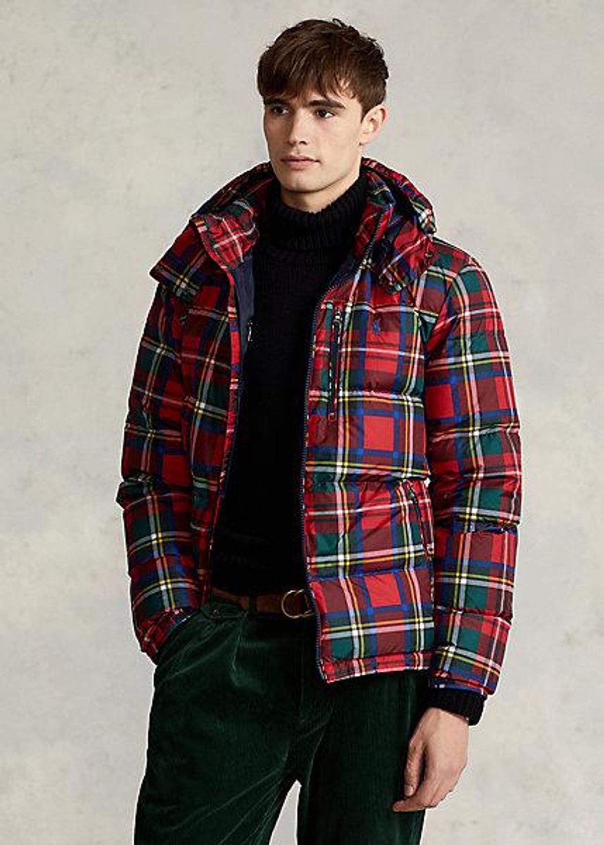 Plaid Water-Repellent Down Jacket