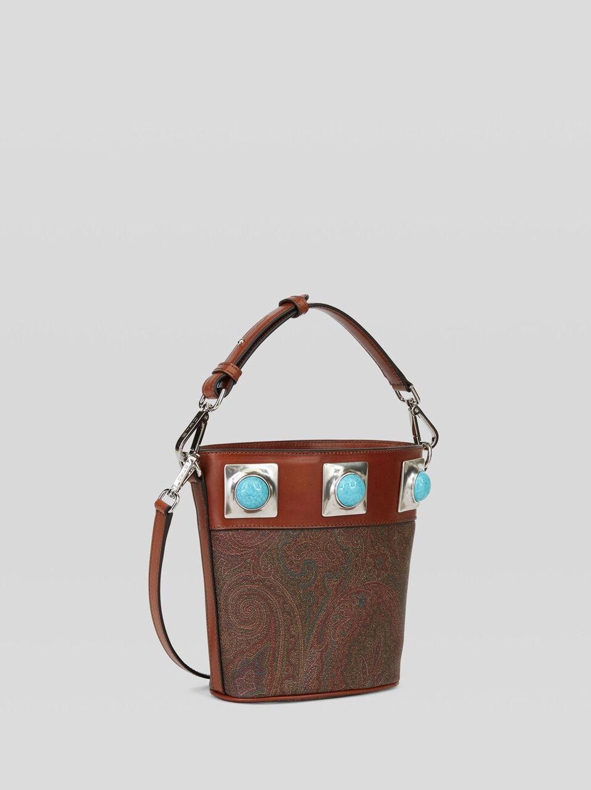 Mini Paisley Crown Me Bucket Bag With Turquoise Studs