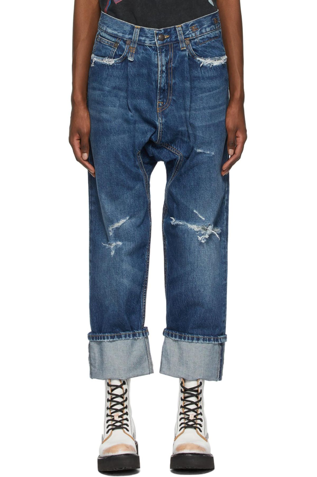 Indigo Pleated Drop Cuffed Jeans