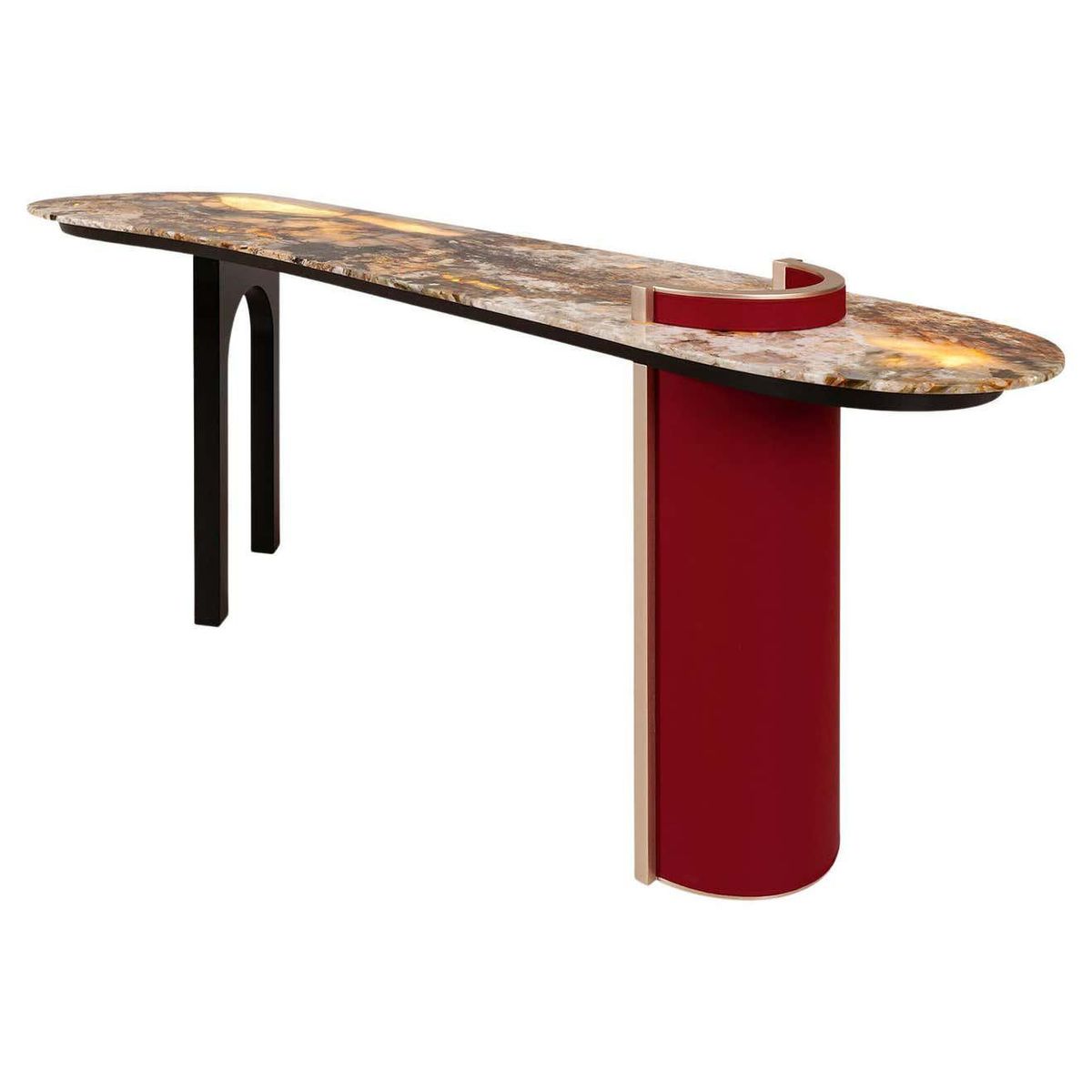 Chiado Console Backlit Patagonia Granite Red Leather Champagne Black Lacquered