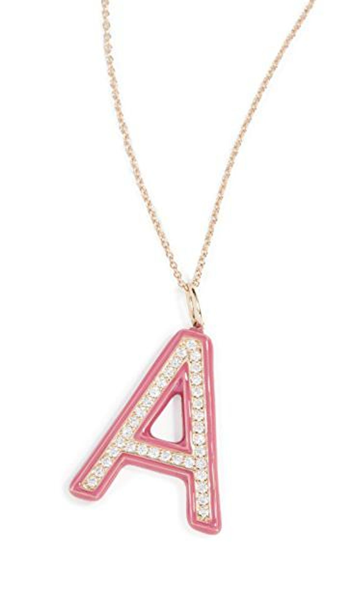 Barbie Pink Enamel and Diamond Initial Necklace