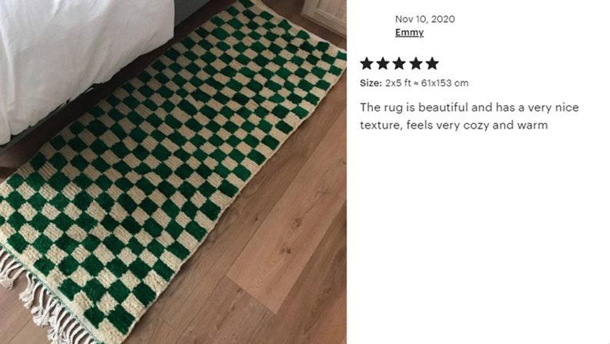 Large Moroccan Green Checkered Area Rug