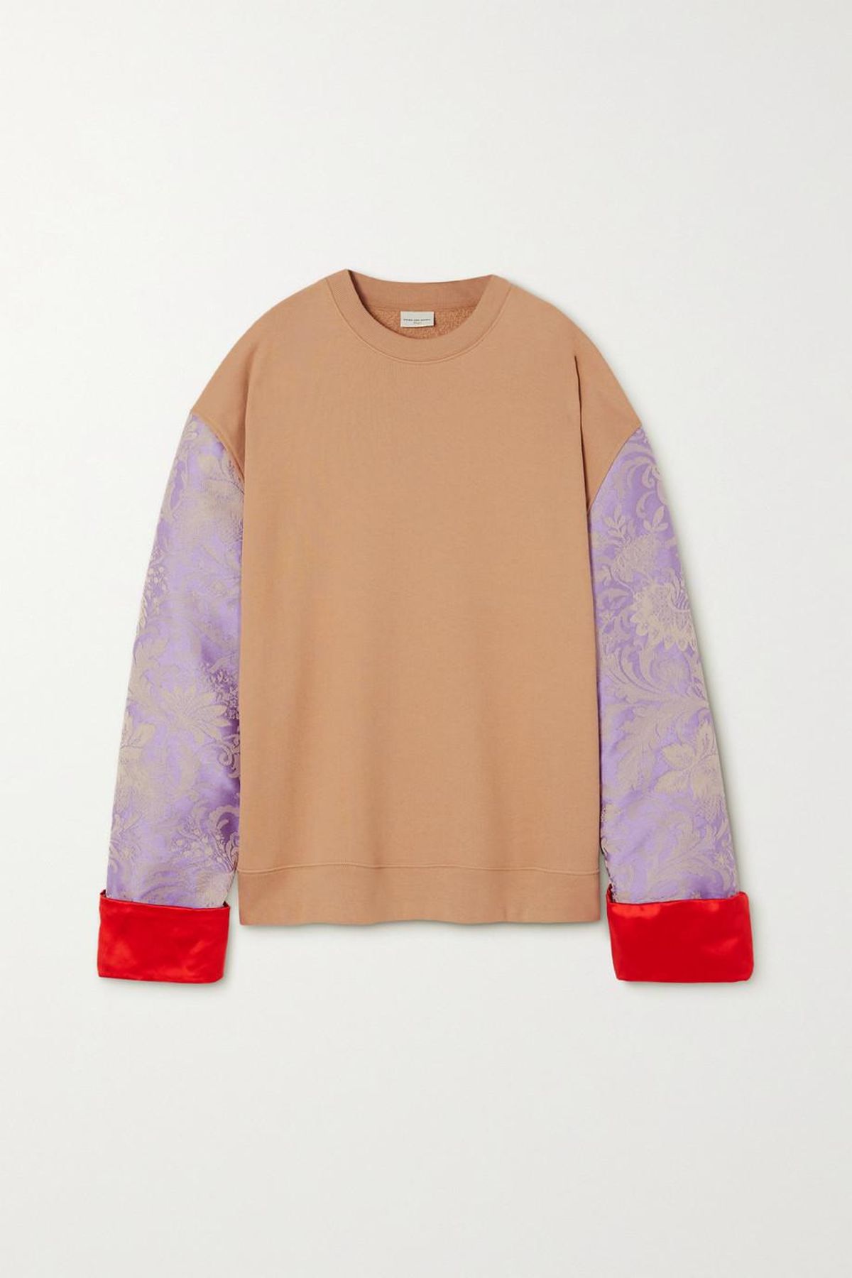 Haxo Satin-trimmed Cotton Blend Terry and Jacquard Sweater