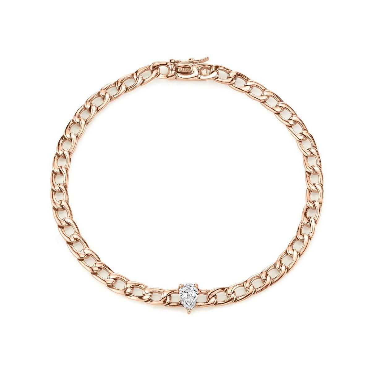 Plain Chain Bracelet with Pear Diamond Center