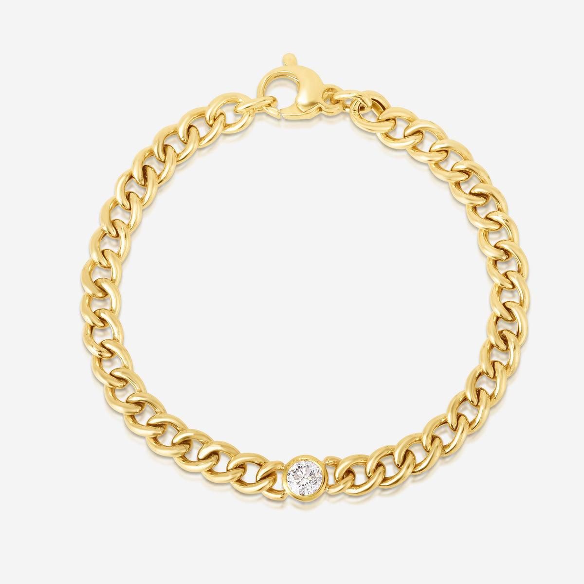 Round Bezel Set Curb Chain Bracelet