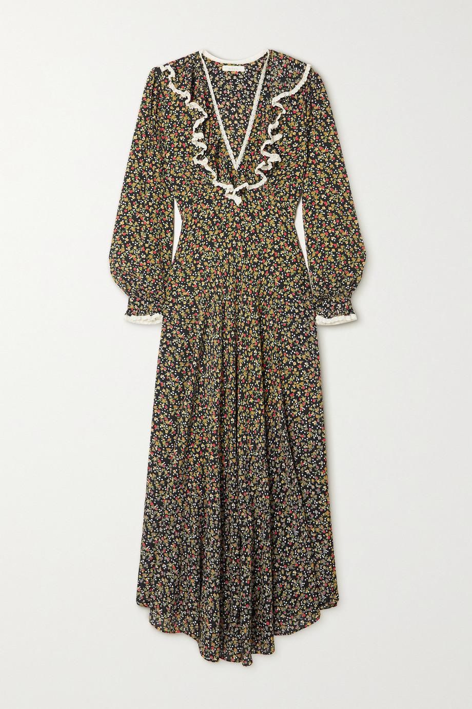 Eugenie Lace-trimmed Floral-print Crepe Dress