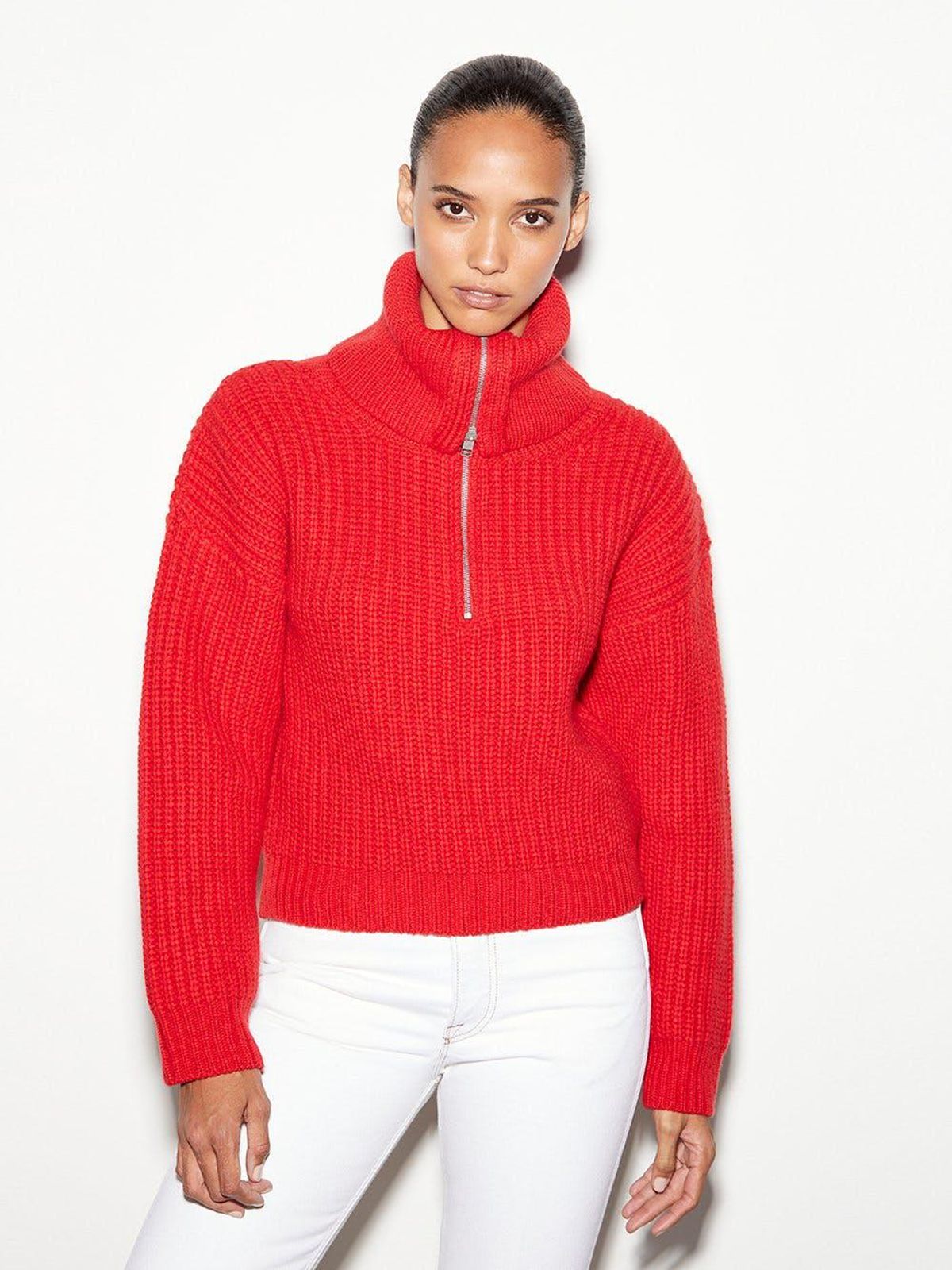 Half Zip Ribbed Knit Sweater
