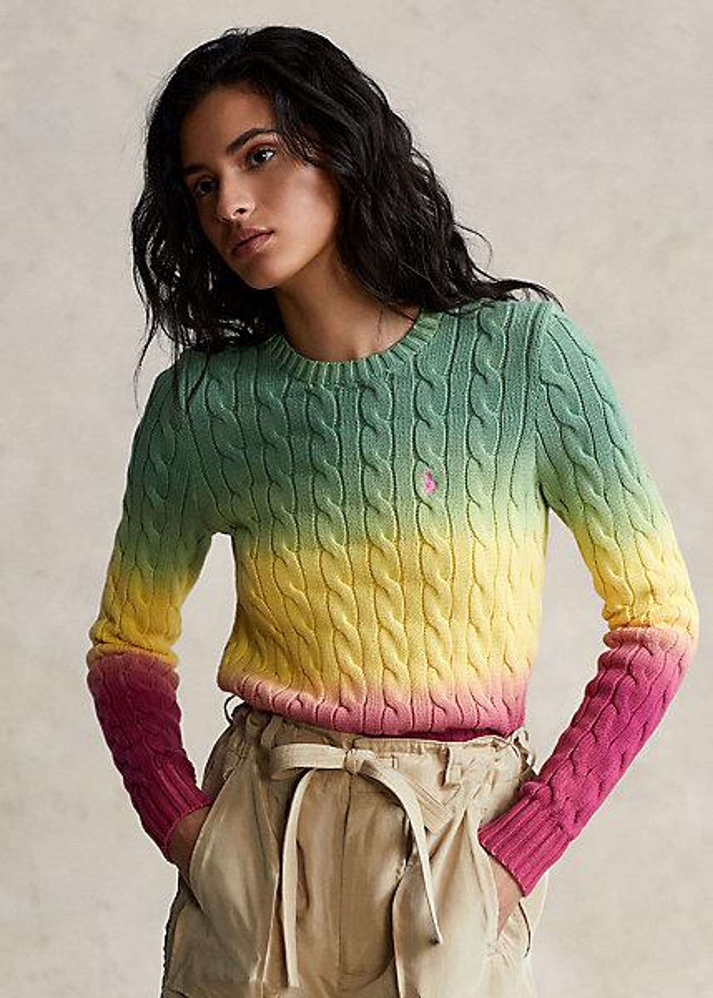 Tie-Dye Ombré Cable-Knit Cotton Sweater