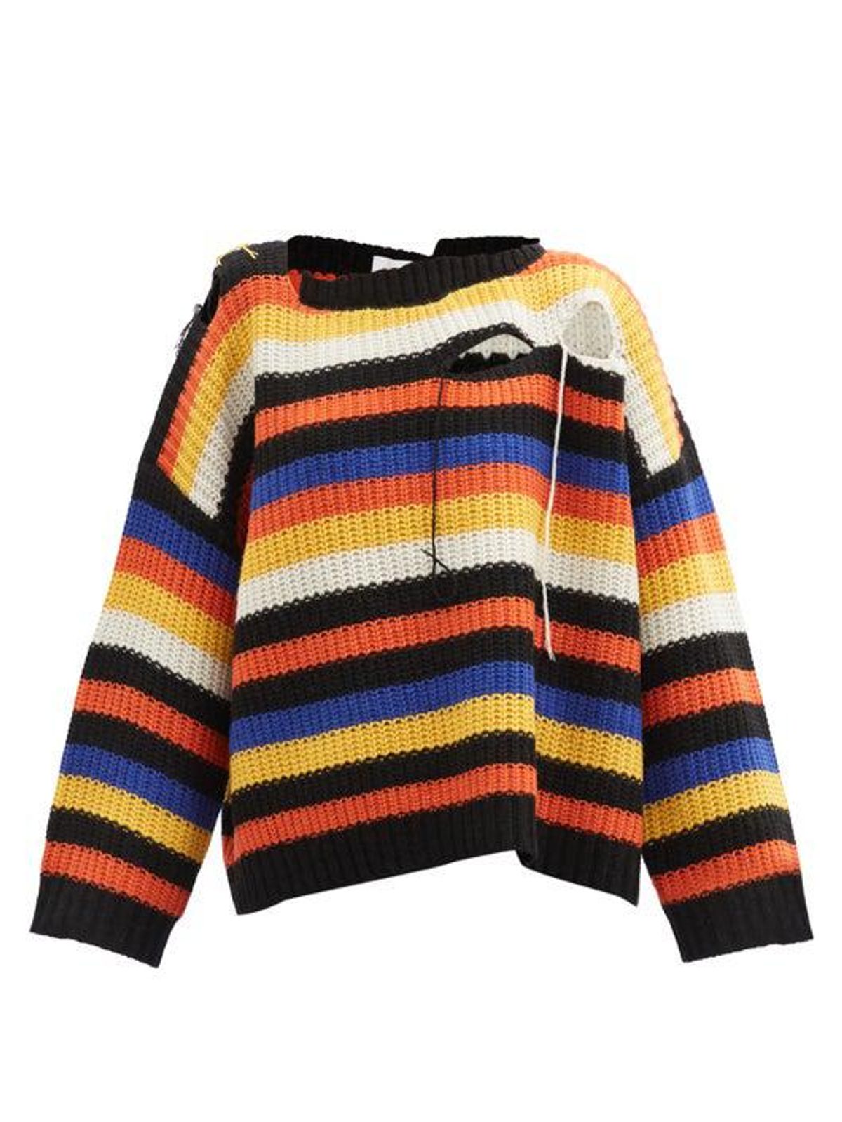 Slashed striped wool-blend sweater