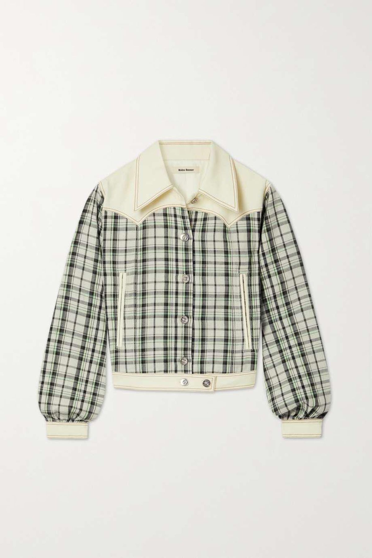 Sgou Paneled Checked Linen and Cotton Blend Jacket