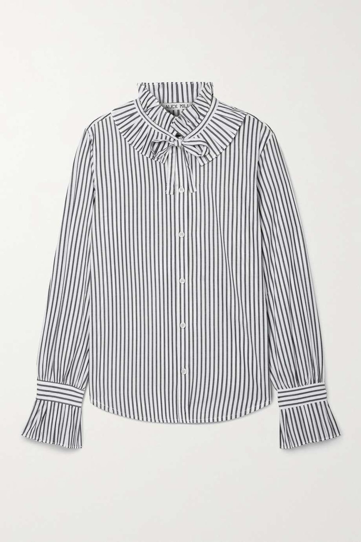 Aurora Ruffled Striped Cotton Poplin Shirt