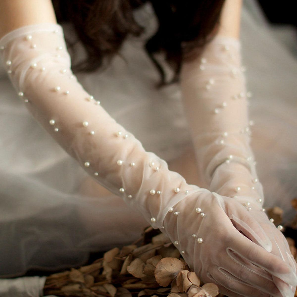 Beautiful Ivory Color Pearl Bridal Glove