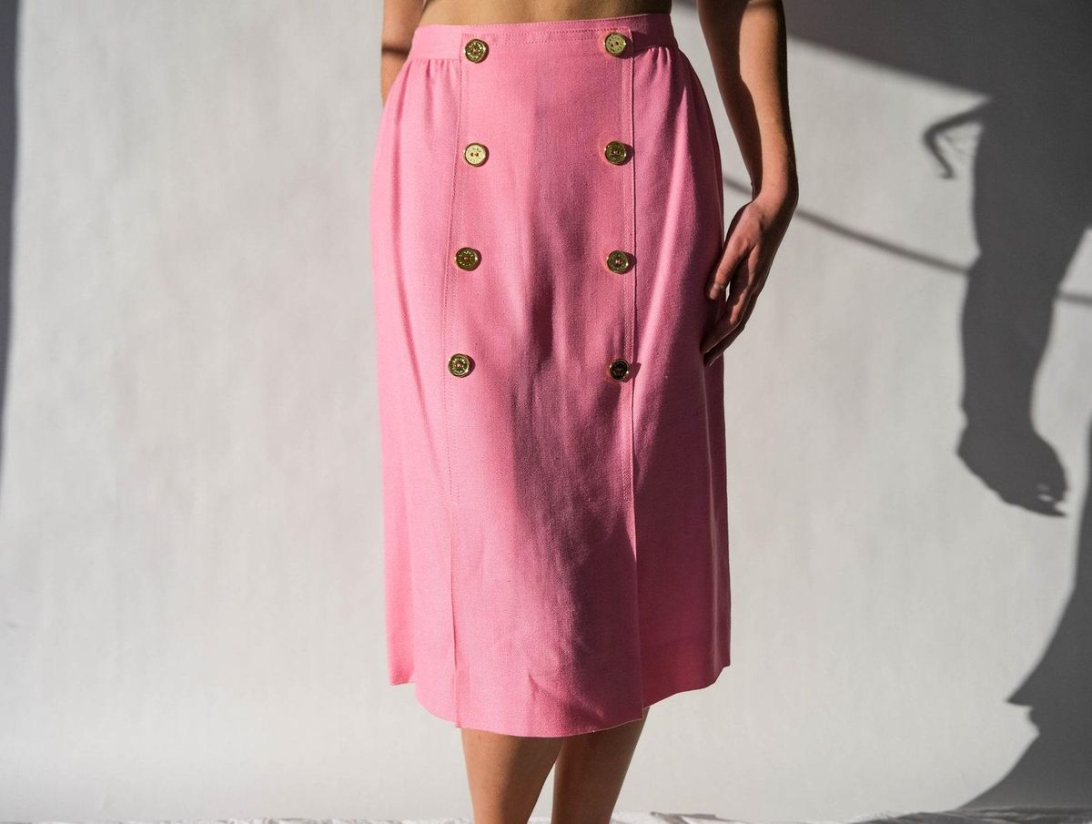 Vintage 80s Celine Paris Cotton Candy Pink Linen Skirt