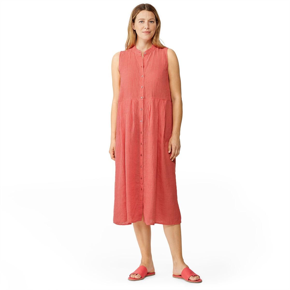 Puckered Organic Linen Pleated Dress