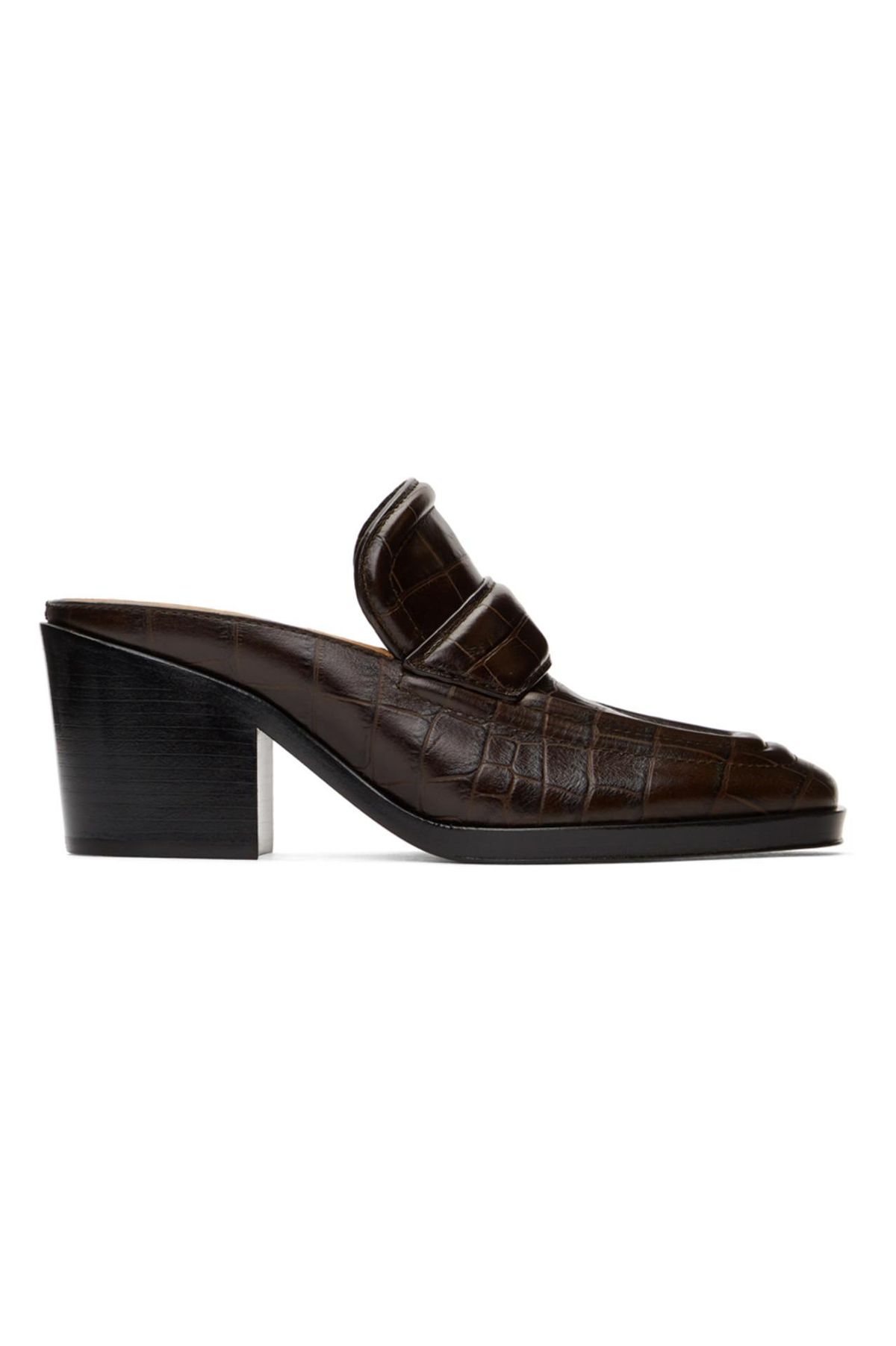 Brown Croc Heeled Mules