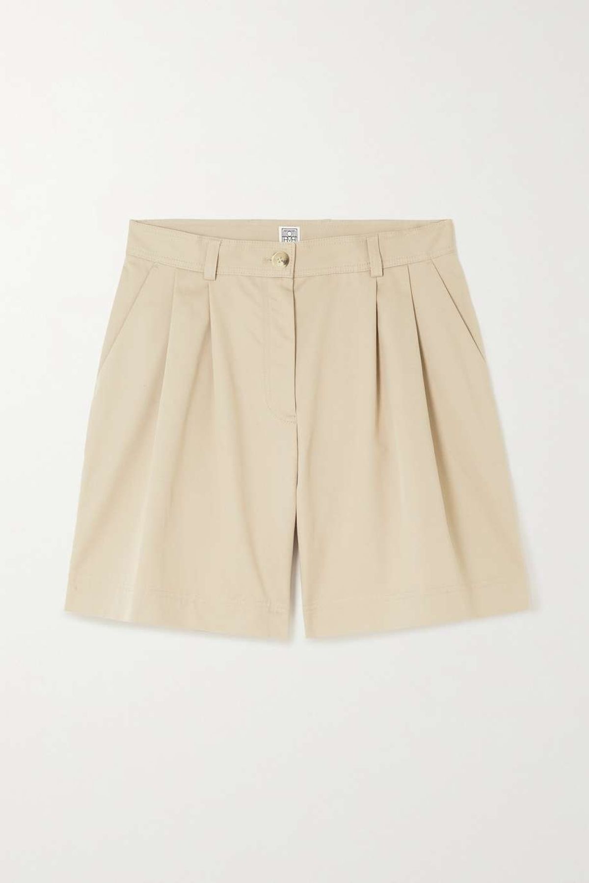Pleated Organic Cotton Twill Shorts