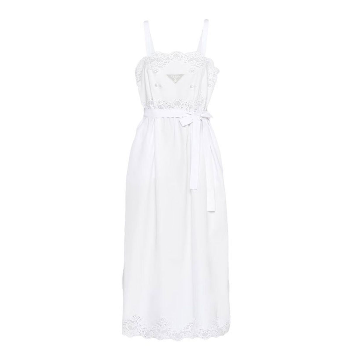 Embroidered Poplin and Lace Dress